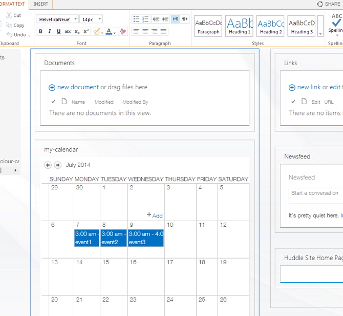 Adding calendar or Apps on front page, custom page in Sharepoint