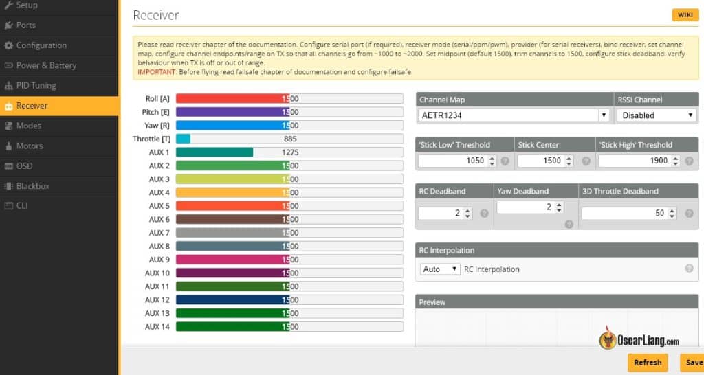 betaflight Setup configurator receiver