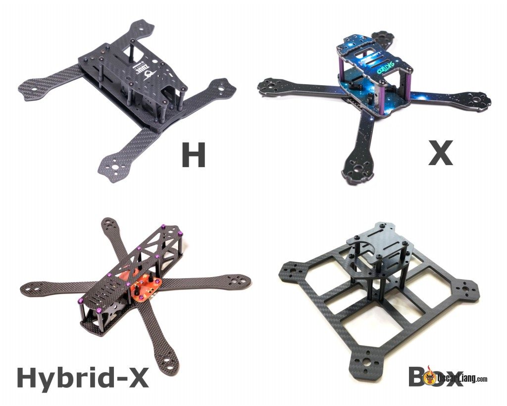 mini quad frame arm layout: H, X, hybrid-X, Box