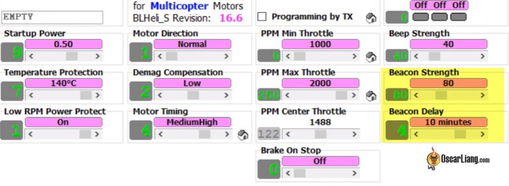 blheli esc beacon strength delay lost model alarm setting