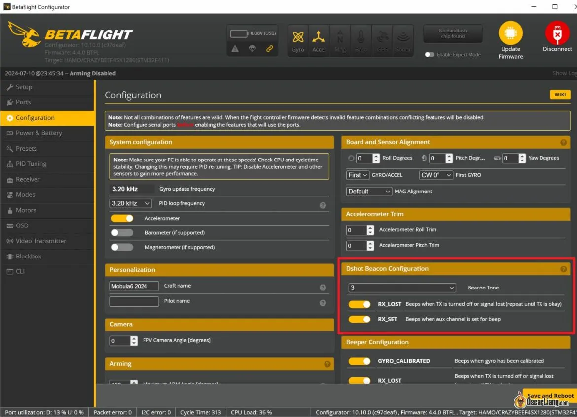 Betaflight Configurator Dshot Beacon Configuration 10.10.0 Bf4.5