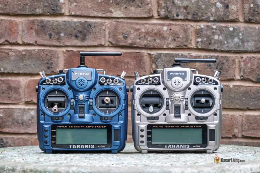 Taranis X9D+ SE 2019 sitting side by side with the Taranis X9D+ 2019