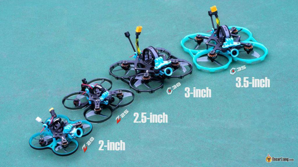 Cinewhoop Size Comparison 2 Inch 2.5 Inch 3 Inch 3.5 Inch 20 25 30 35 Propeller