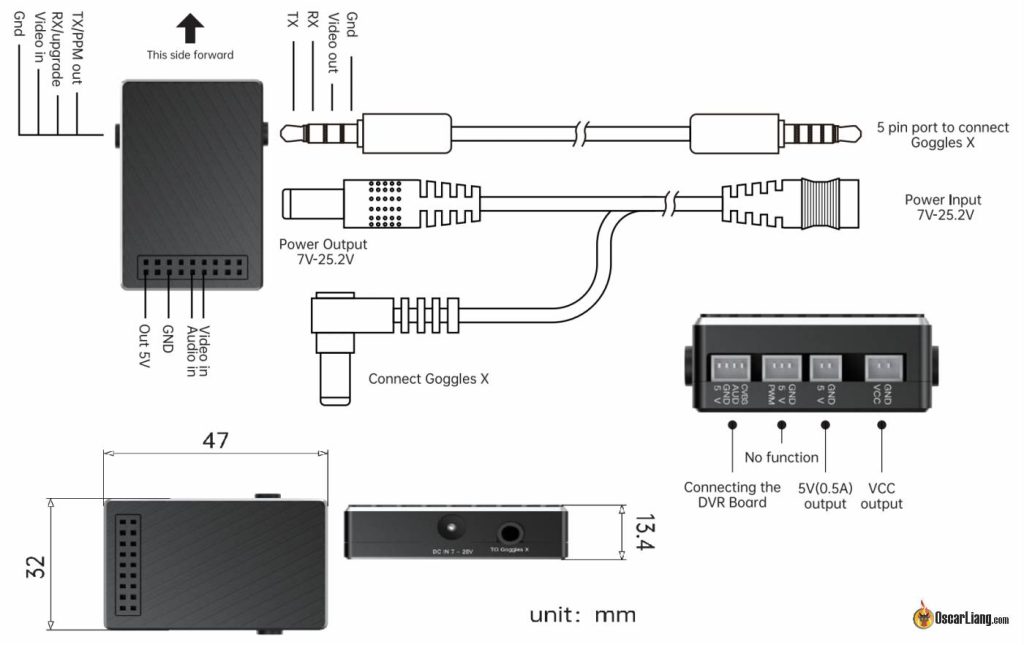 Walknsnail Goggles X Extension Module Wiring Pinout Diagram Dimensions