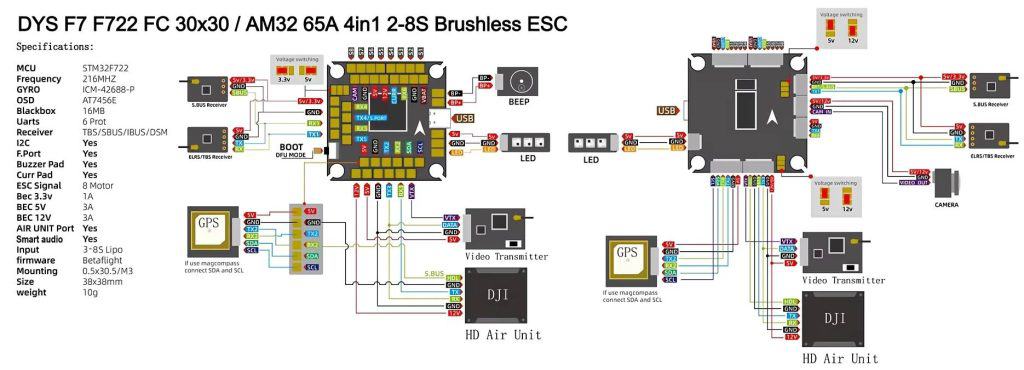 Dys F722 Fc 3 8s Flight Controller Pinout Wiring Diagram