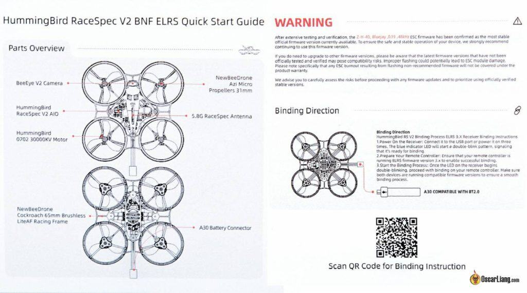 Newbeedrone Hummingbird Racespec V2 Tiny Whoop Manual